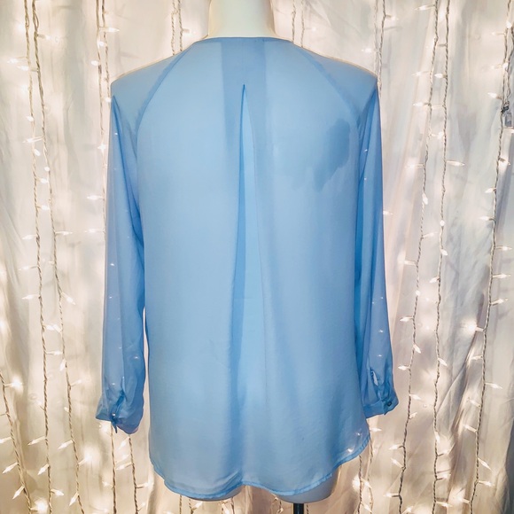WORTHINGTON ⭐️ Baby Ling Sleeve Blue Mock Wrap-Around Blouse - Picture 7 of 10